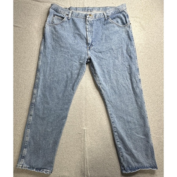 Wrangler Jeans Mens 42x30 Blue Regular Fit Authentic Denim Straight Leg YKK Zip - Picture 7 of 13